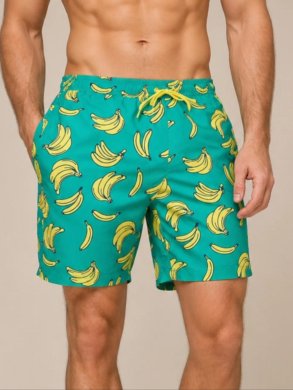 Tipsy Elves Men’s Havana Banana Swim Trunks Green Yellow Summer Board Shorts S